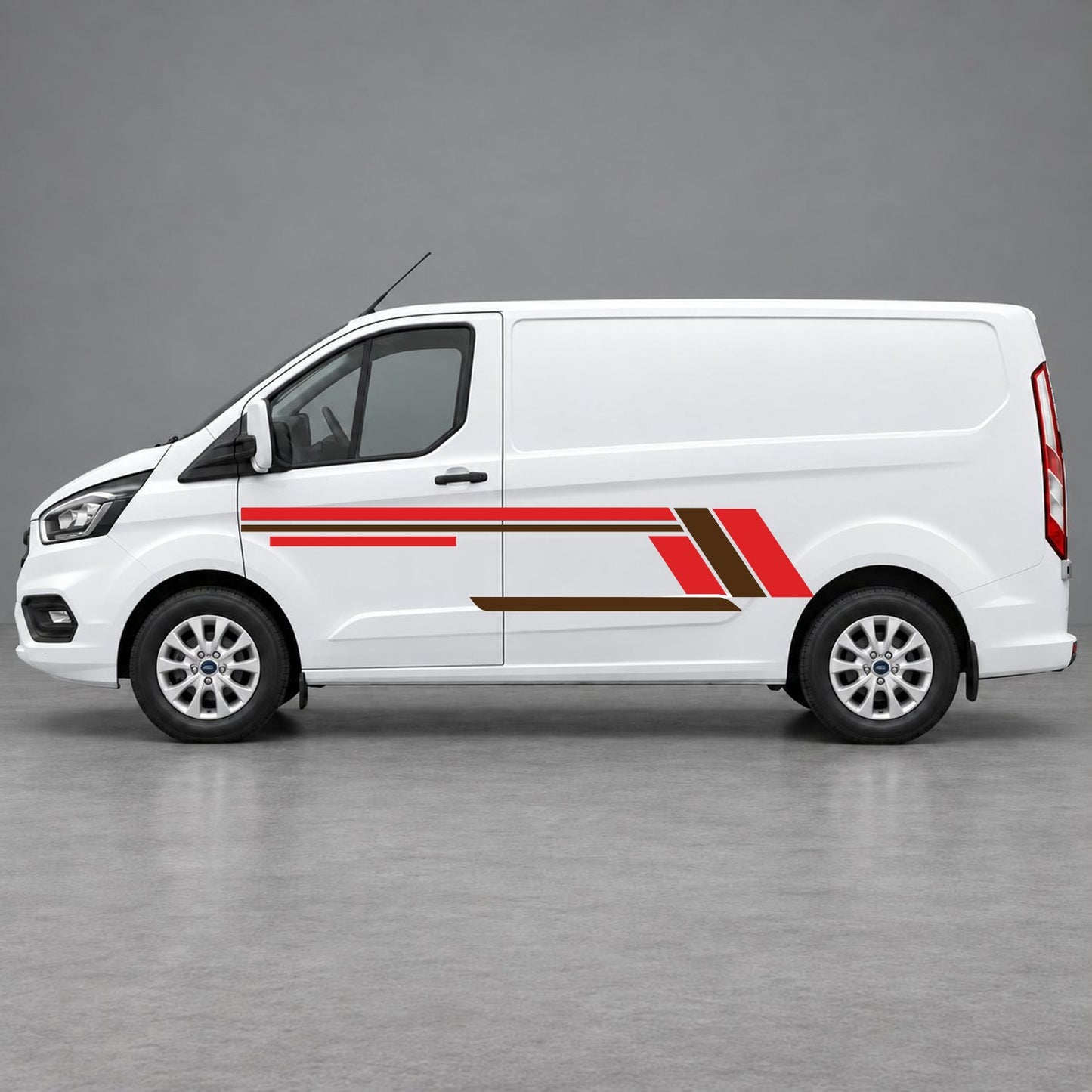 Ford Transit Custom Geometric Outline Side Stripes in Red & Brown
