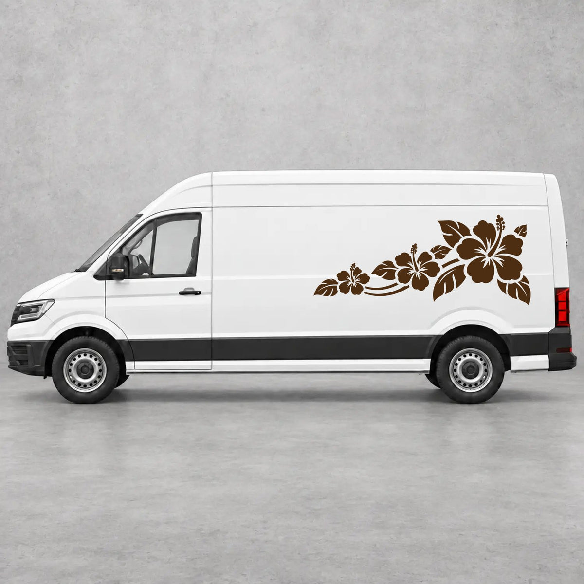 VW Crafter Hibiscus Flower Trail Side Graphics in Brown & Brown