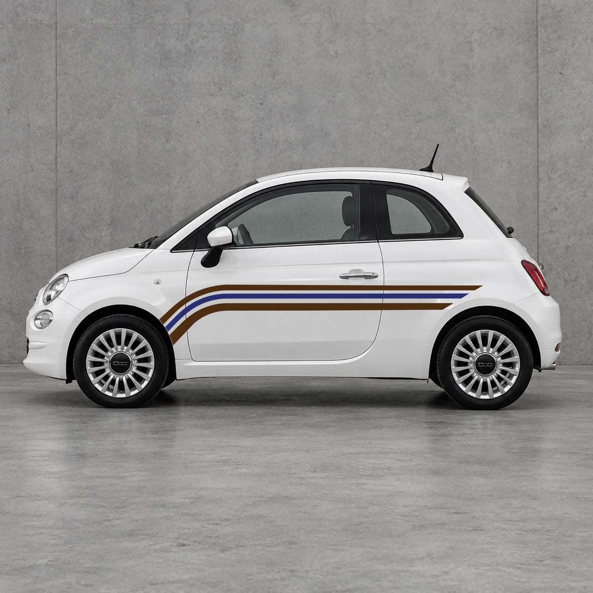 Fiat 500 Retro Triple Side Stripes Kit - Pair Supplied in Brown & Navy Blue