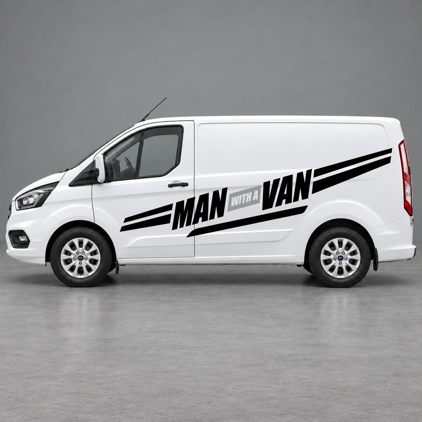 Ford Transit Custom Man with a Van Side Stripes in Black & Grey