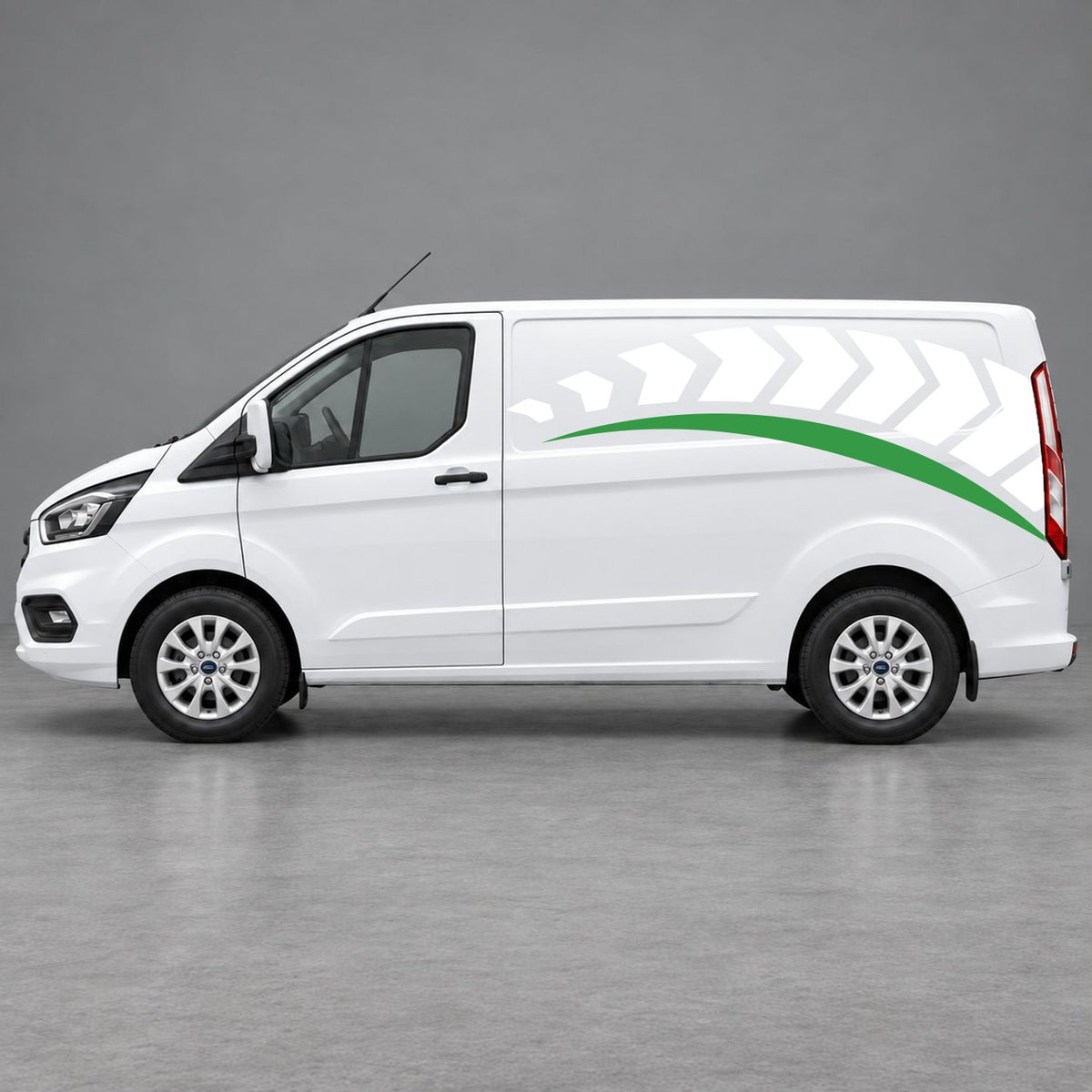 Ford Transit Custom Chevron Track Side Graphics in White & Green