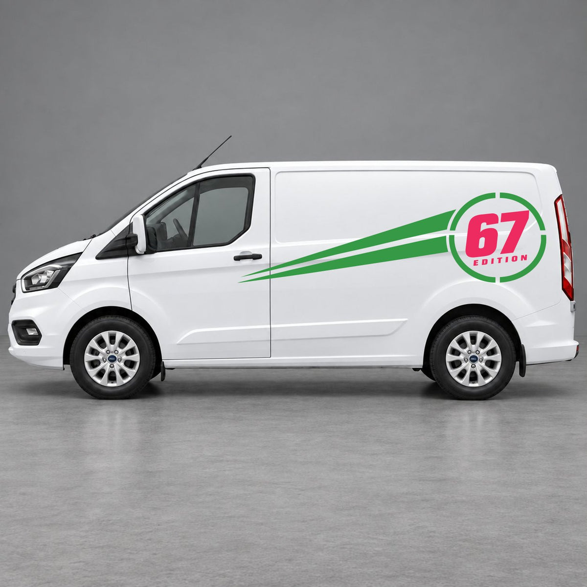Ford Transit Custom Personalised Number Edition Side Stripes in Green & Pink