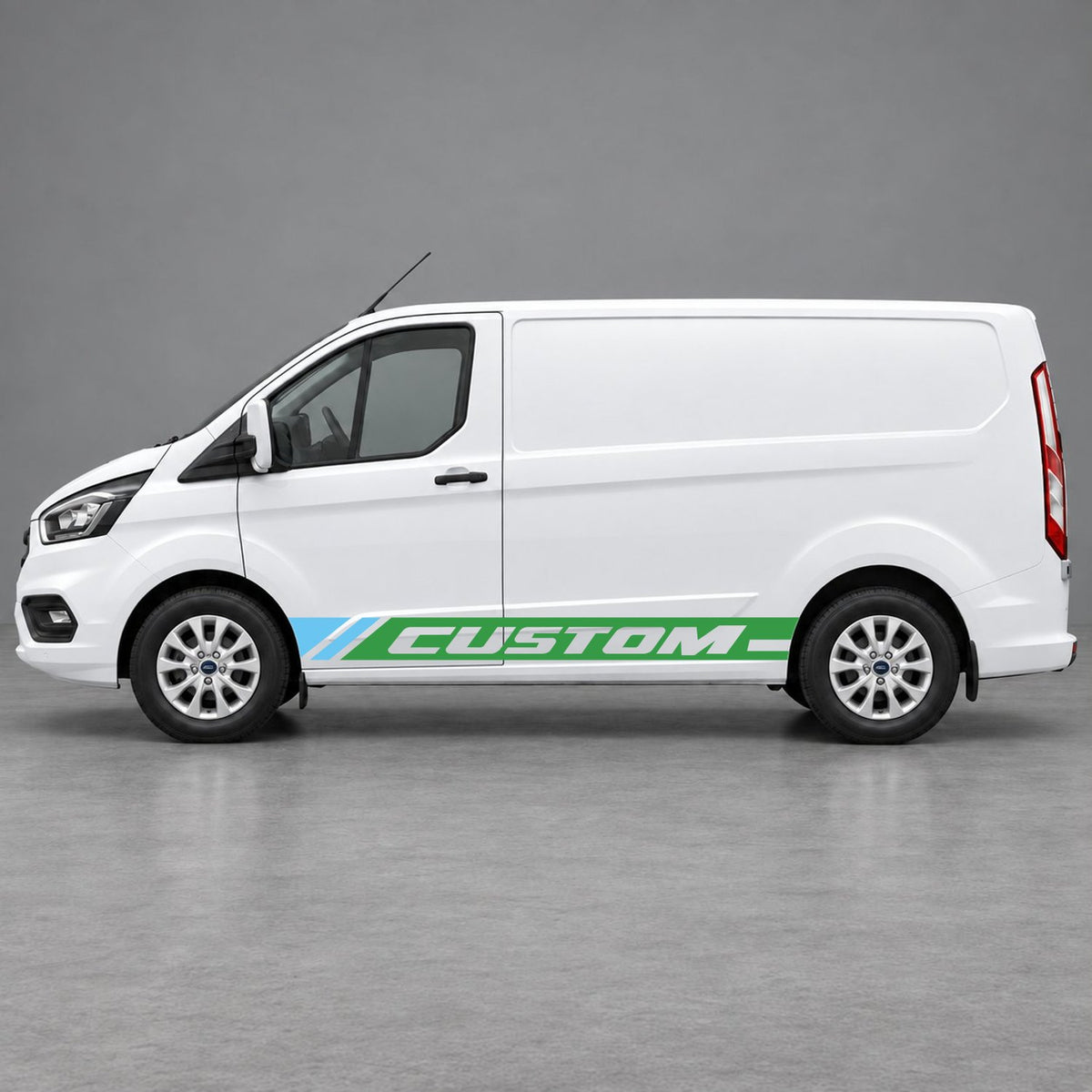 Ford Transit Custom Custom Lower Side Stripes in Green & Light Blue