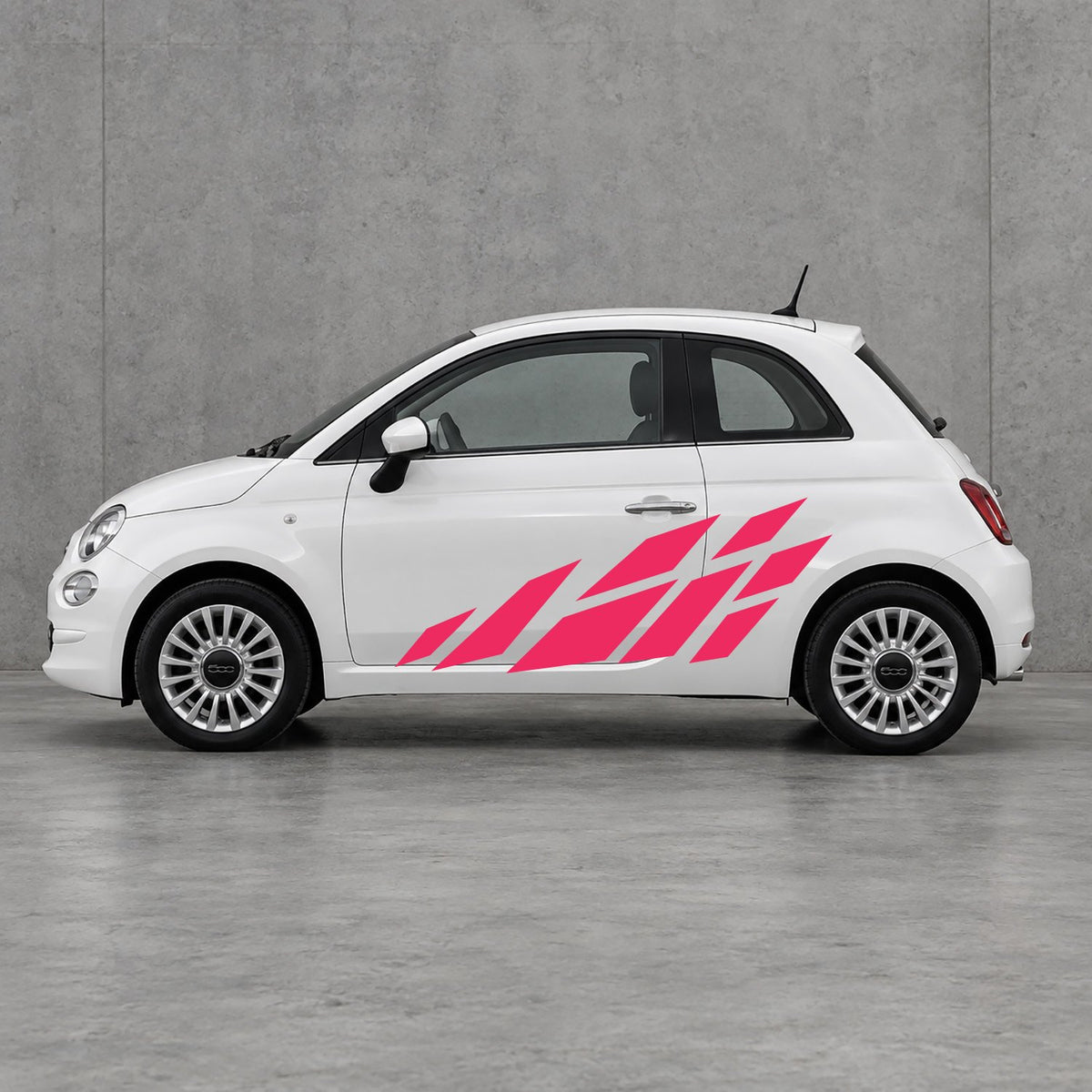 Fiat 500 Racing Flag Side Graphics Kit - Pair Supplied in Pink & Pink