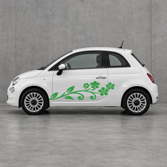 Fiat 500 Floral Vine Side Graphics Kit - Pair Supplied in Green