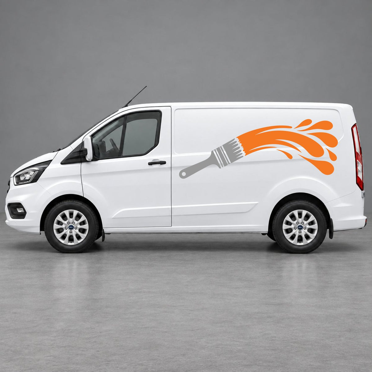 Ford Transit Custom Paintbrush Swoosh Side Graphics in Grey & Orange