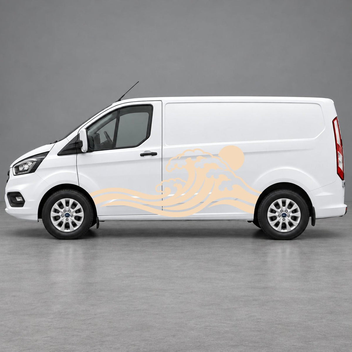 Ford Transit Custom Ocean Wave & Sunset Side Graphics in Beige