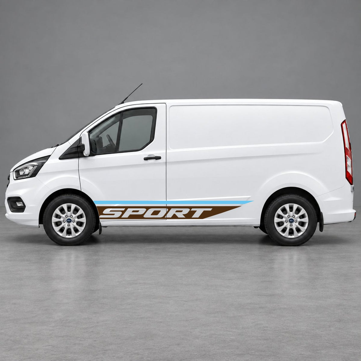Ford Transit Custom Sport Swoosh Lower Side Stripes in Light Blue & Brown