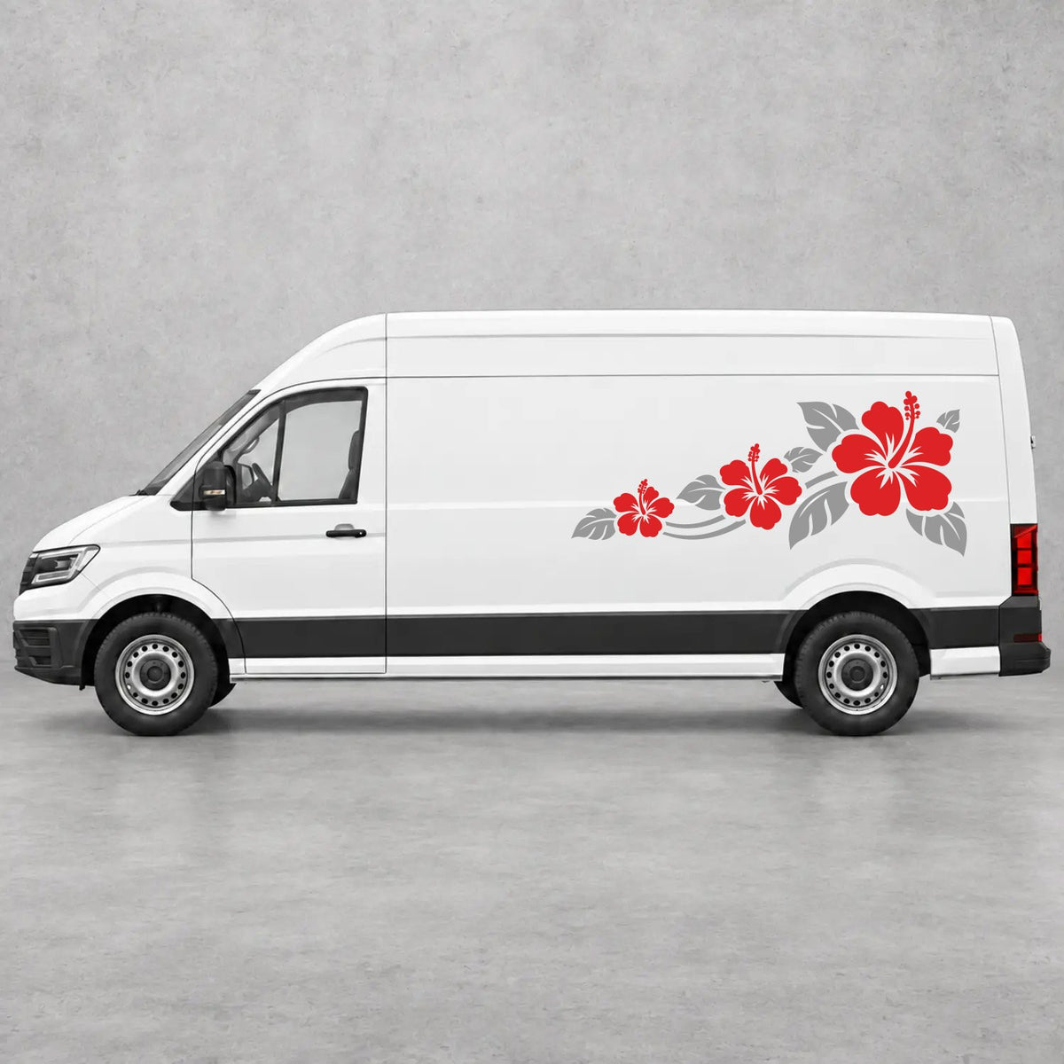 VW Crafter Hibiscus Flower Trail Side Graphics in Grey & Red