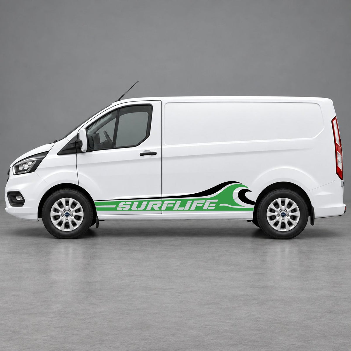 Ford Transit Custom Surflife Wave Side Stripes in Green & Black
