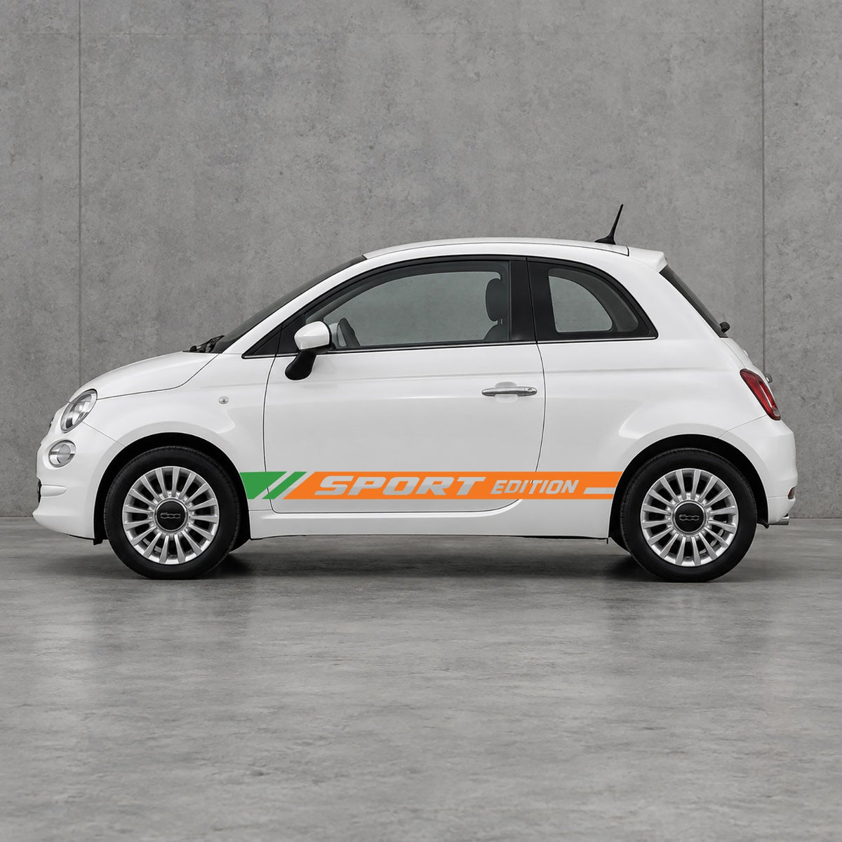 Fiat 500 Sport Edition Side Stripes Kit - Pair Supplied in Orange & Green