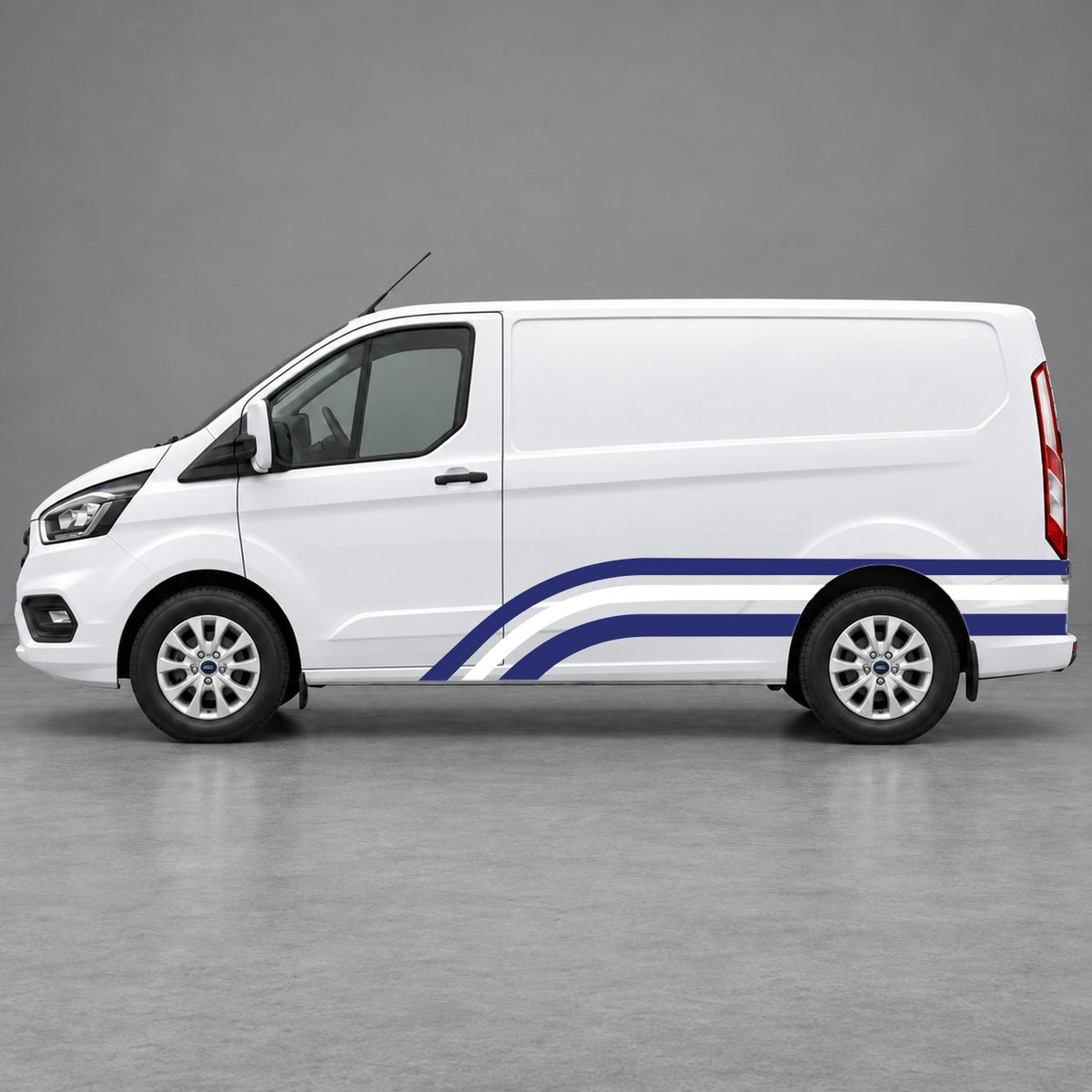 Ford Transit Custom Retro Triple-Arch Side Stripes in Navy Blue & White