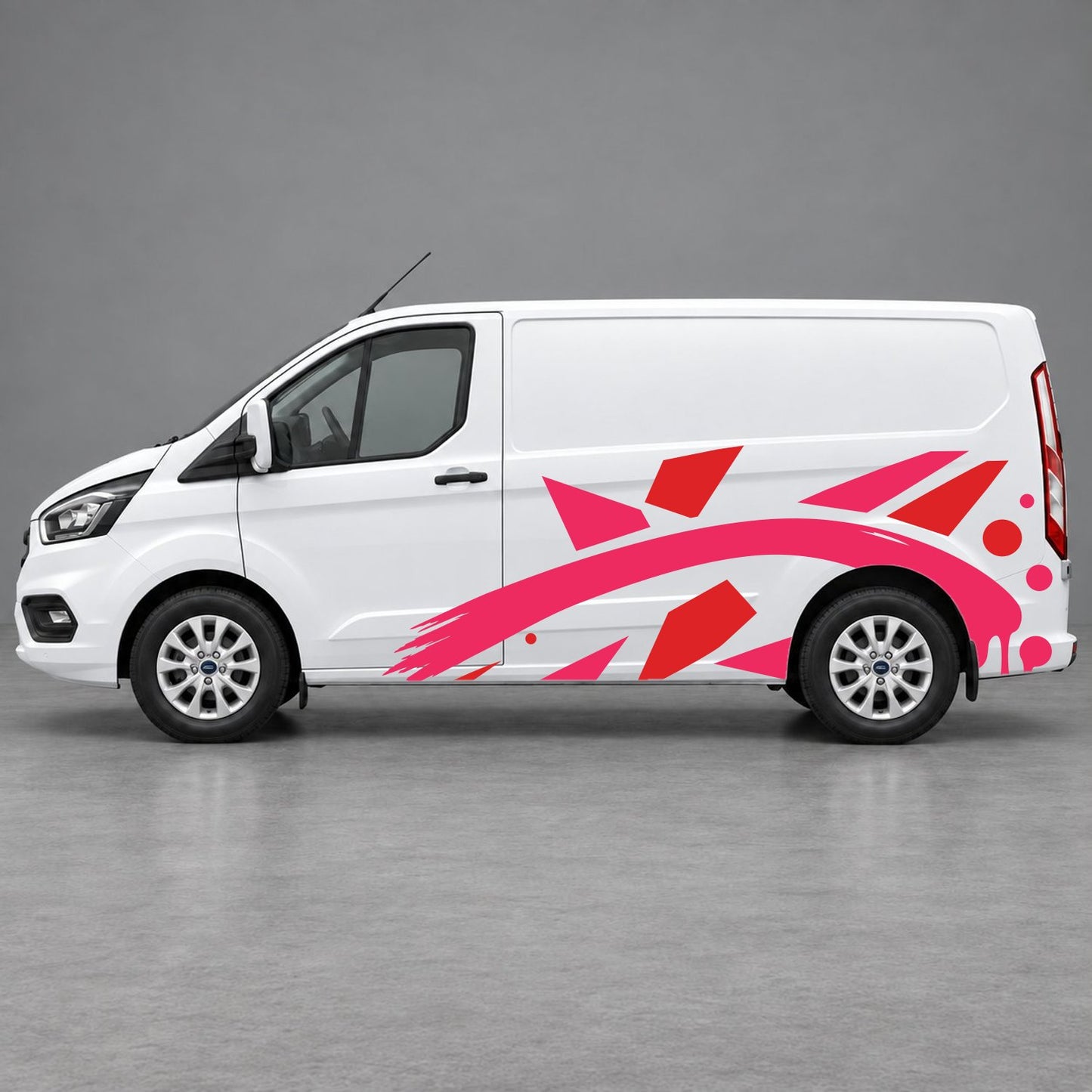 Ford Transit Custom Abstract Geometric Splash Side Graphics in Red & Pink