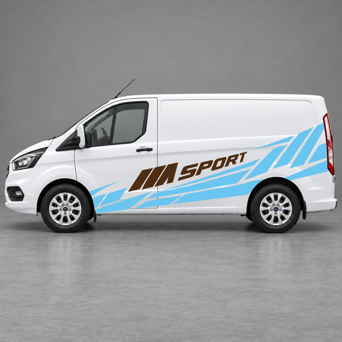 Ford Transit Custom M Sport Racing Side Graphics in Light Blue & Brown