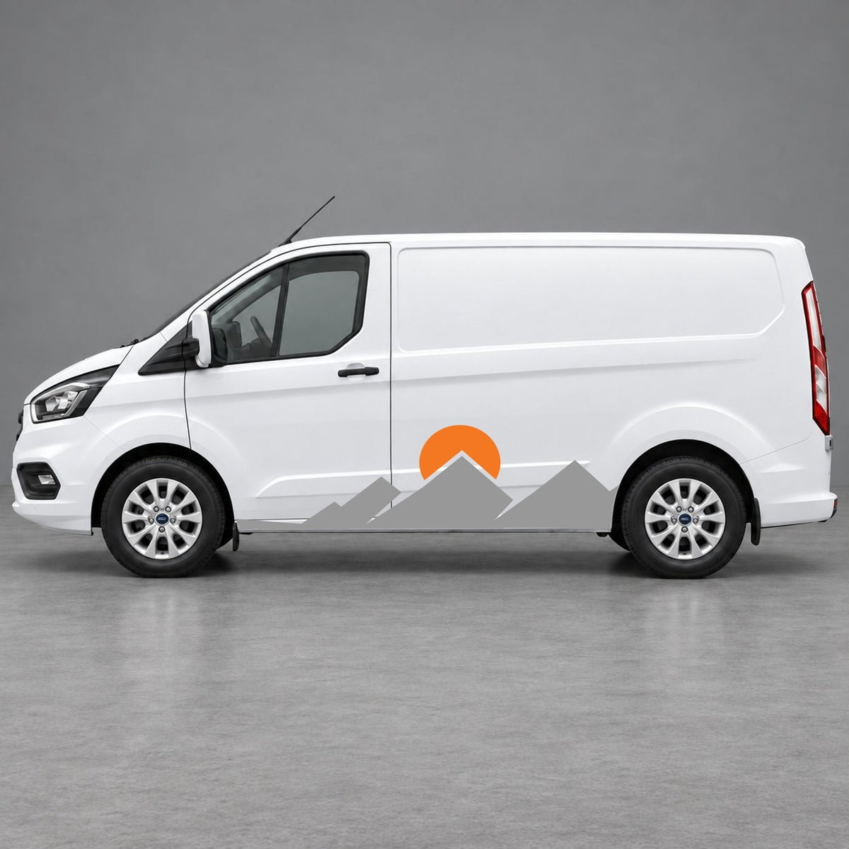 Ford Transit Custom Minimal Mountain Peak Side Graphics in Grey & Orange