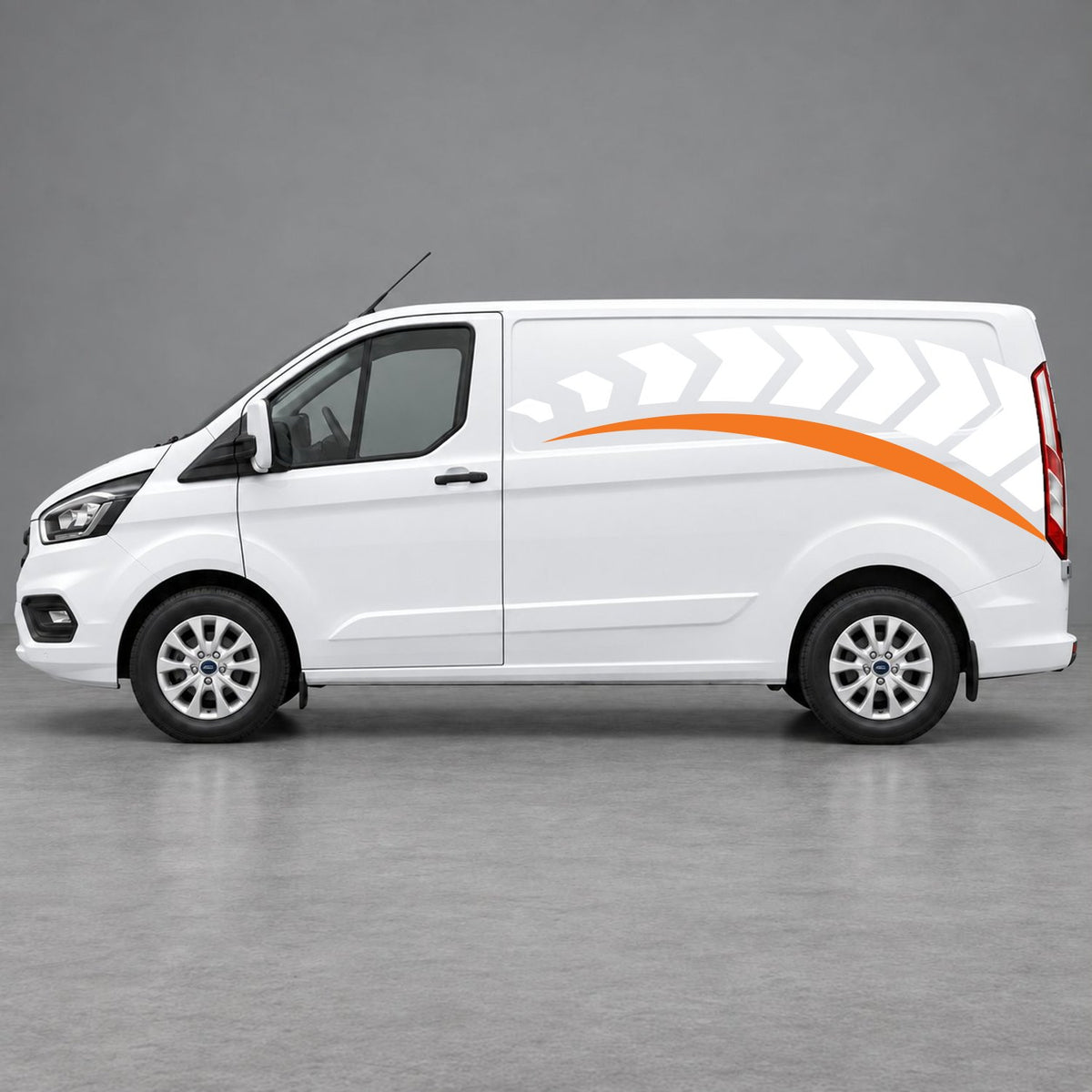 Ford Transit Custom Chevron Track Side Graphics in White & Orange