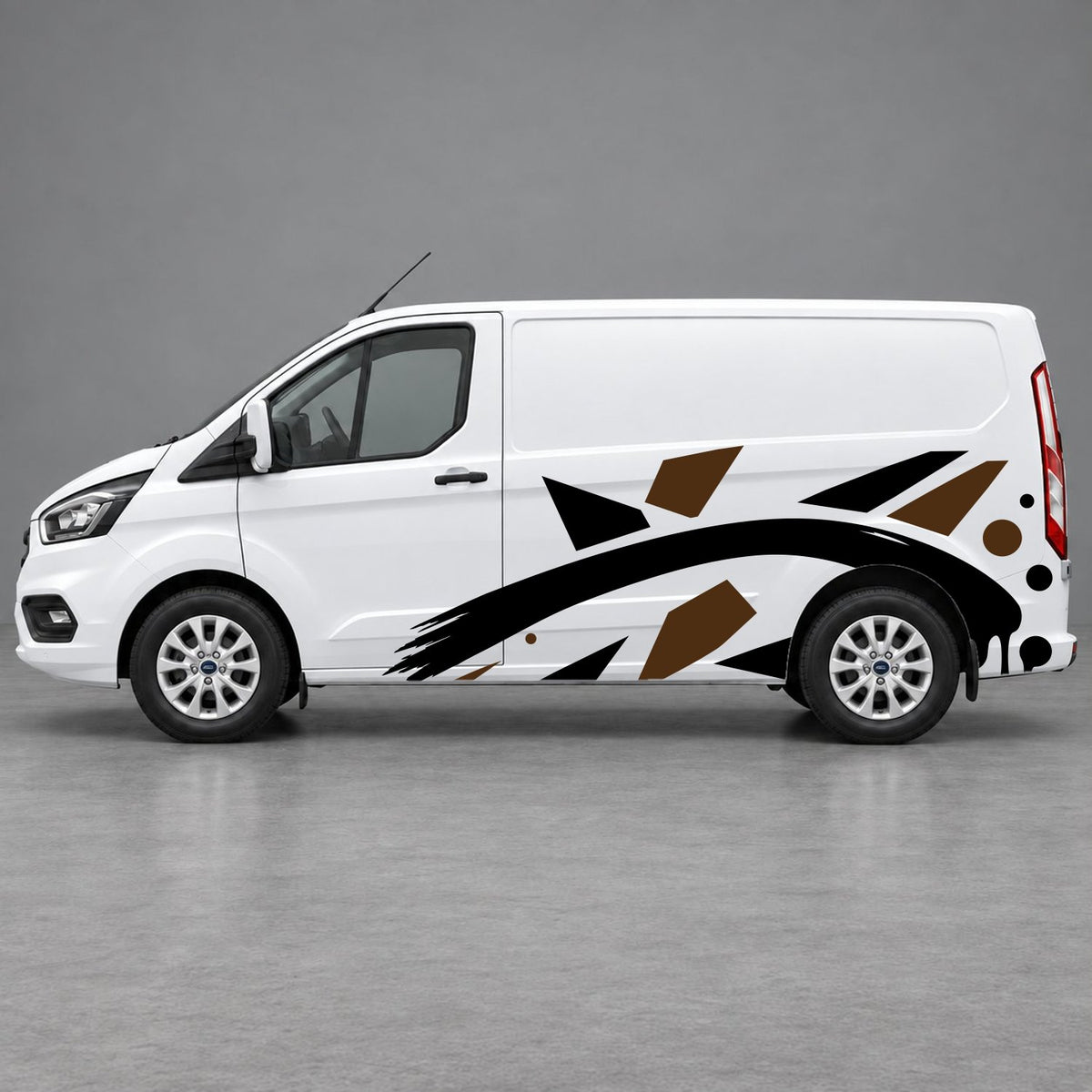 Ford Transit Custom Abstract Geometric Splash Side Graphics in Brown & Black