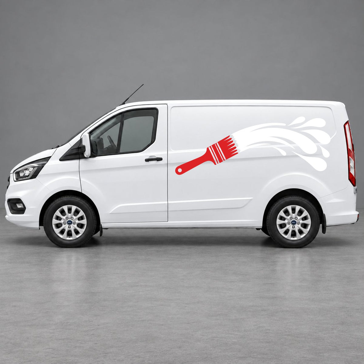 Ford Transit Custom Paintbrush Swoosh Side Graphics in Red & White