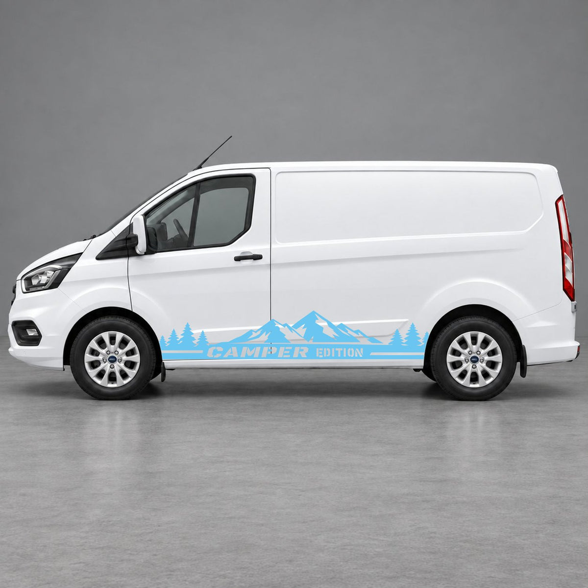 Ford Transit Custom Camper Edition Forest Side Stripes in Light Blue