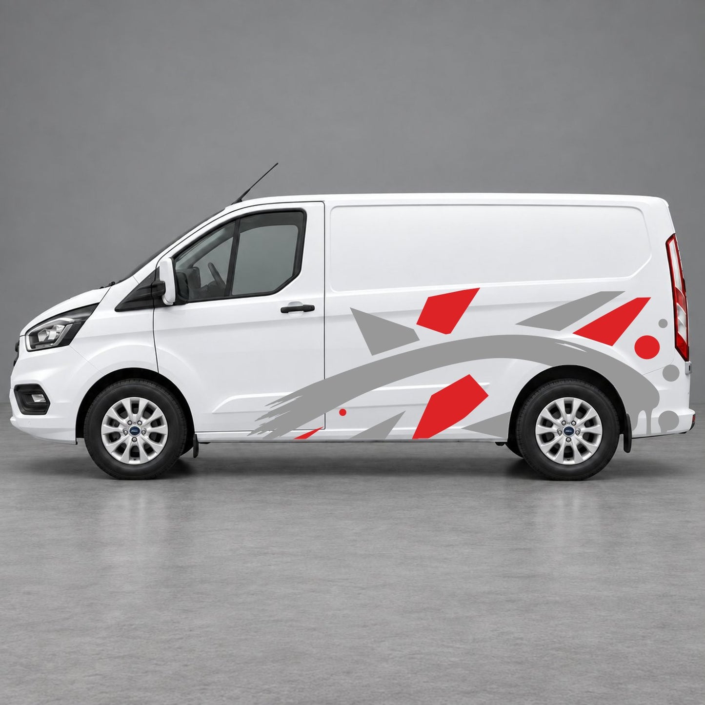 Ford Transit Custom Abstract Geometric Splash Side Graphics in Red & Grey