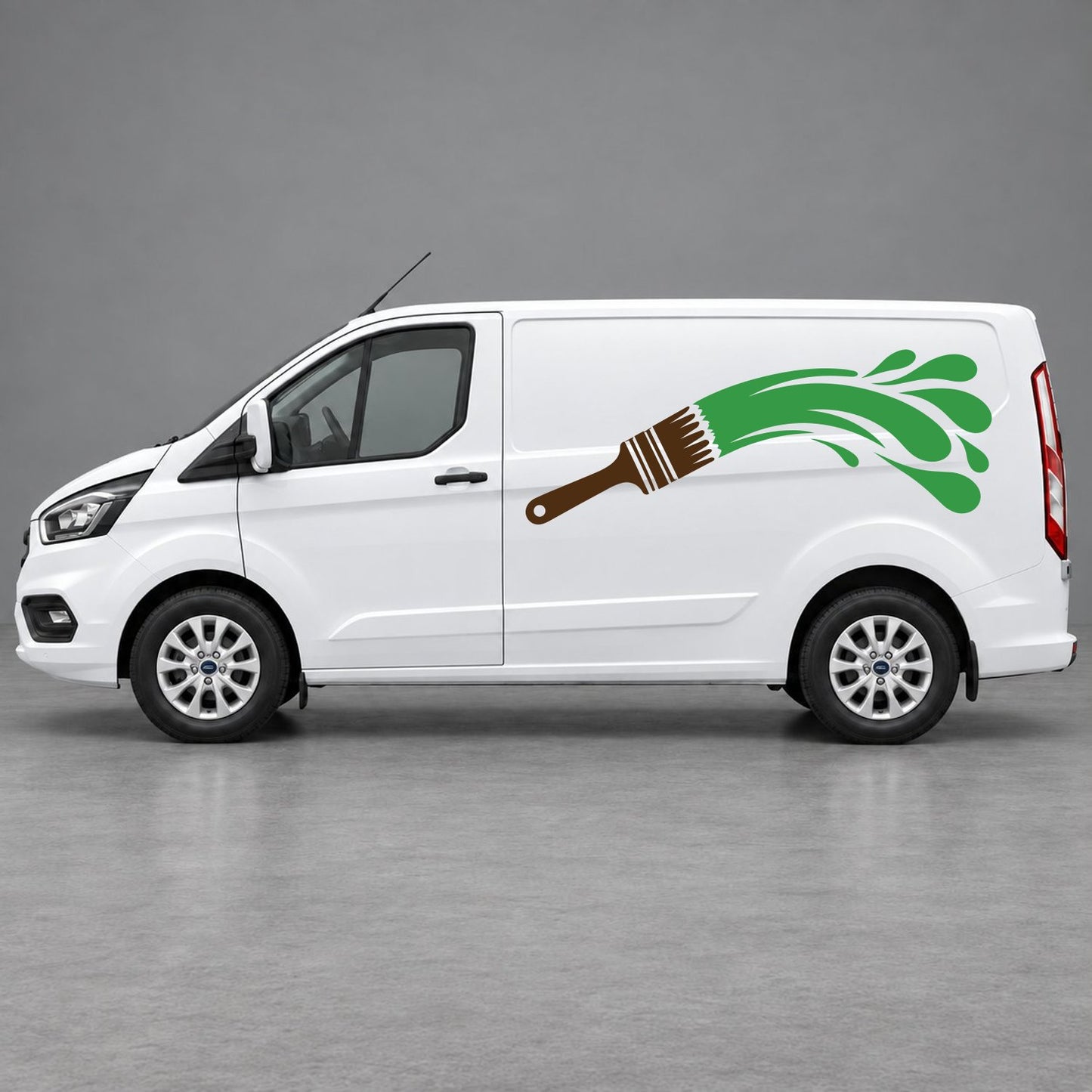 Ford Transit Custom Paintbrush Swoosh Side Graphics in Brown & Green