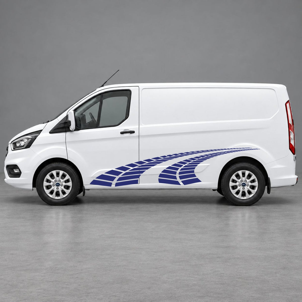 Ford Transit Custom Curved Tyre Track Side Graphics in Navy Blue