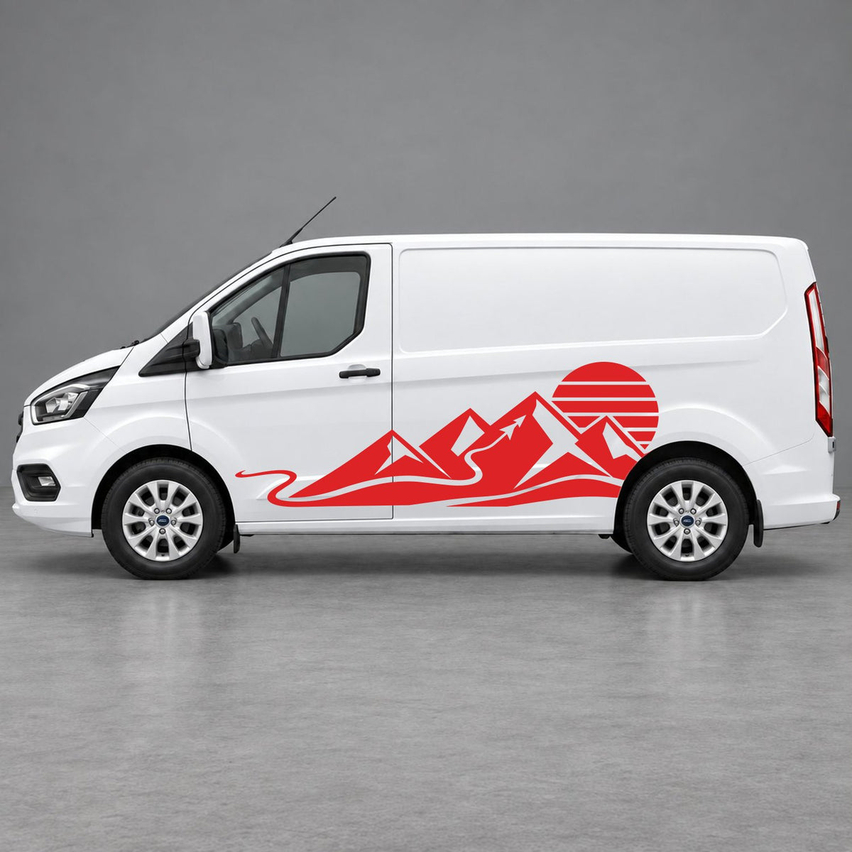 Ford Transit Custom Mountain Sunset Landscape Side Graphics in Red