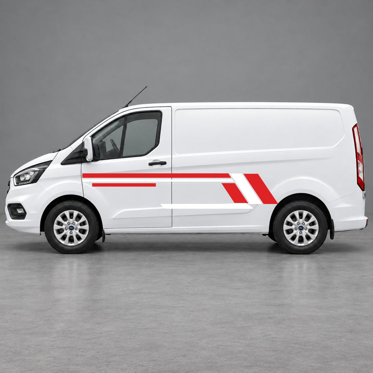 Ford Transit Custom Geometric Outline Side Stripes in Red & White
