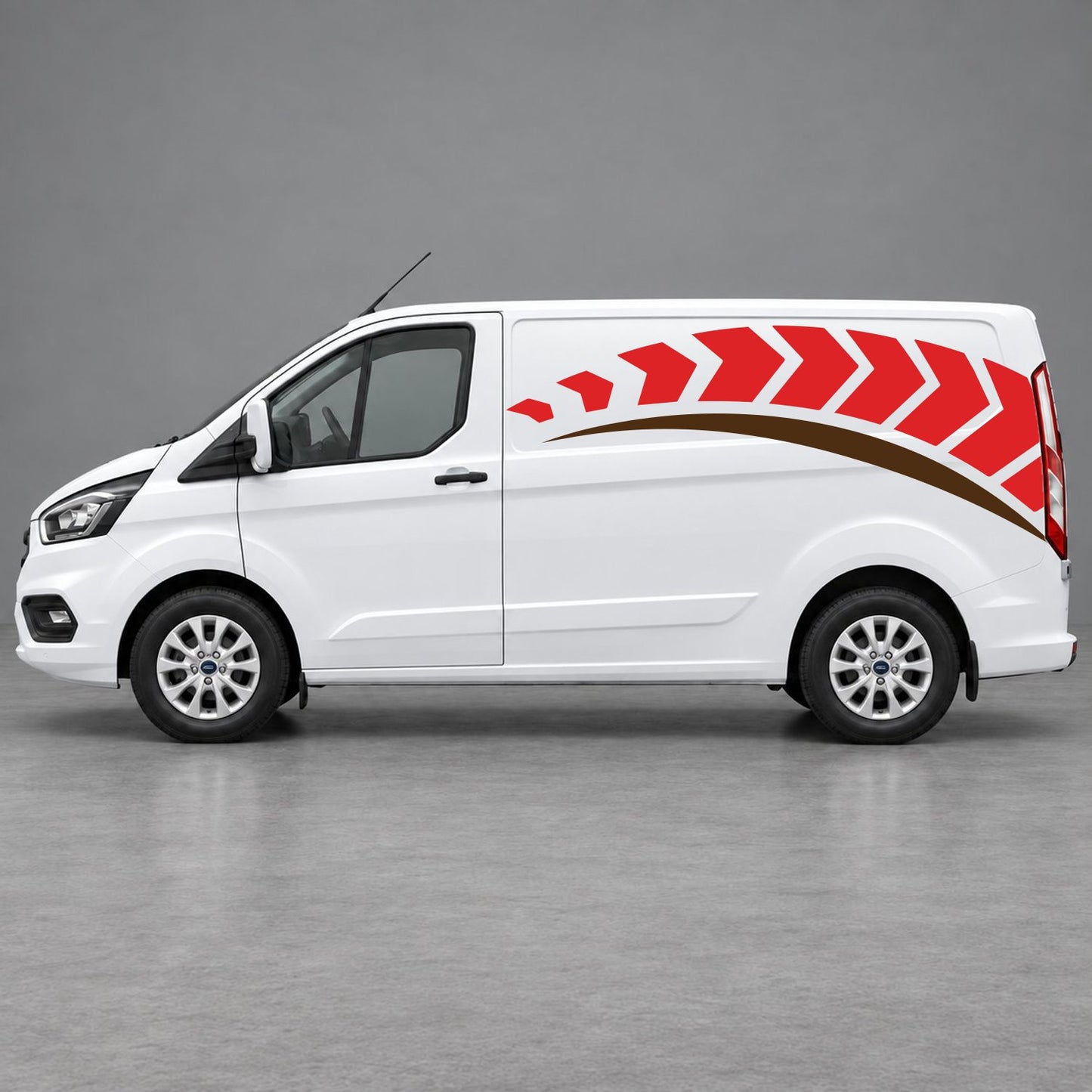 Ford Transit Custom Chevron Track Side Graphics in Red & Brown