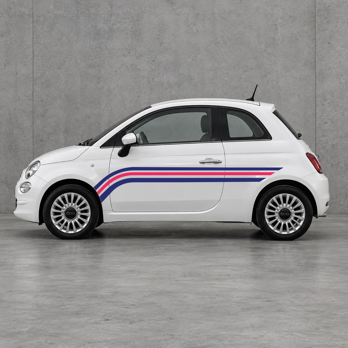 Fiat 500 Retro Triple Side Stripes Kit - Pair Supplied in Navy Blue & Pink