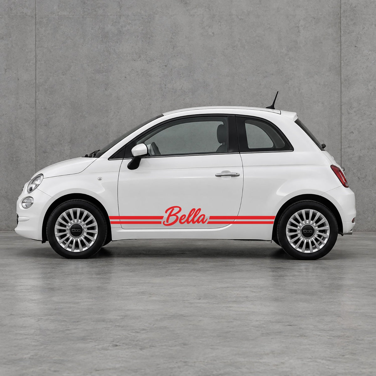 Fiat 500 Personalised Name Side Stripes Kit - Pair Supplied in Red