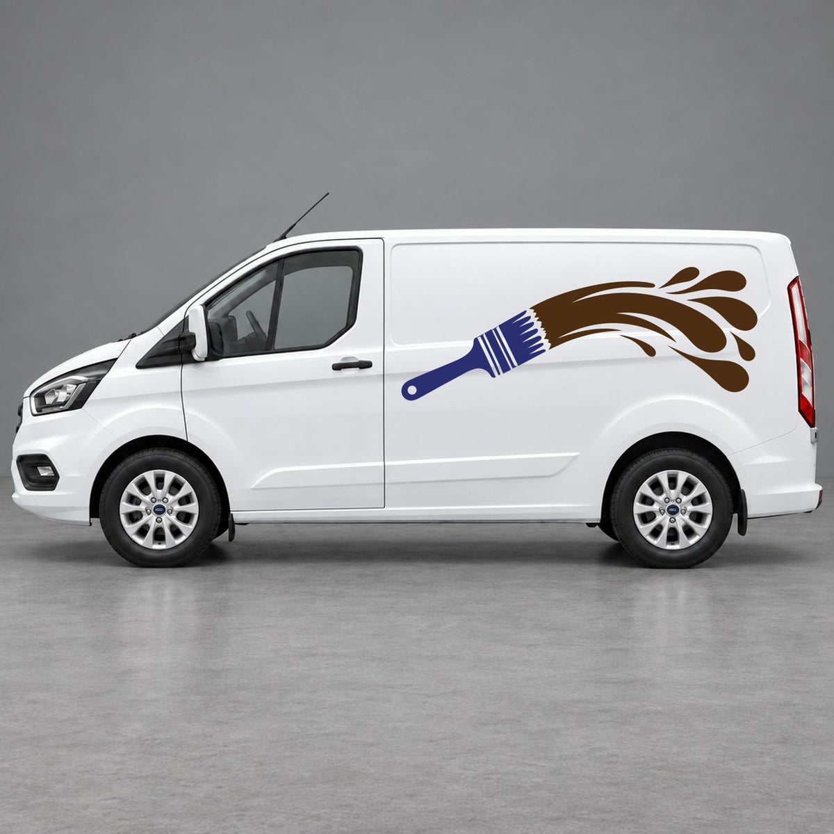 Ford Transit Custom Paintbrush Swoosh Side Graphics in Navy Blue & Brown