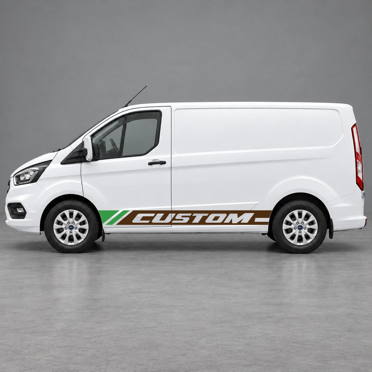 Ford Transit Custom Custom Lower Side Stripes in Brown & Green