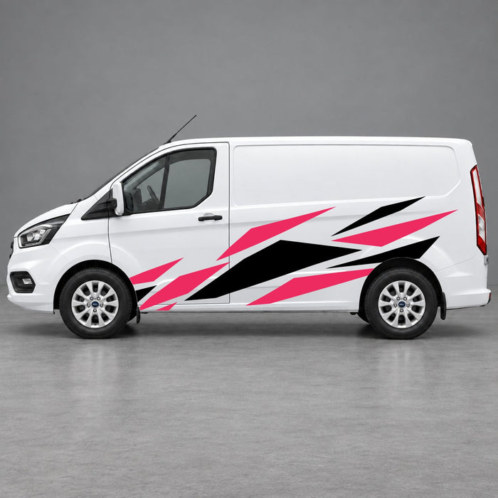 Ford Transit Custom Angular Shard Racing Side Graphics in Black & Pink