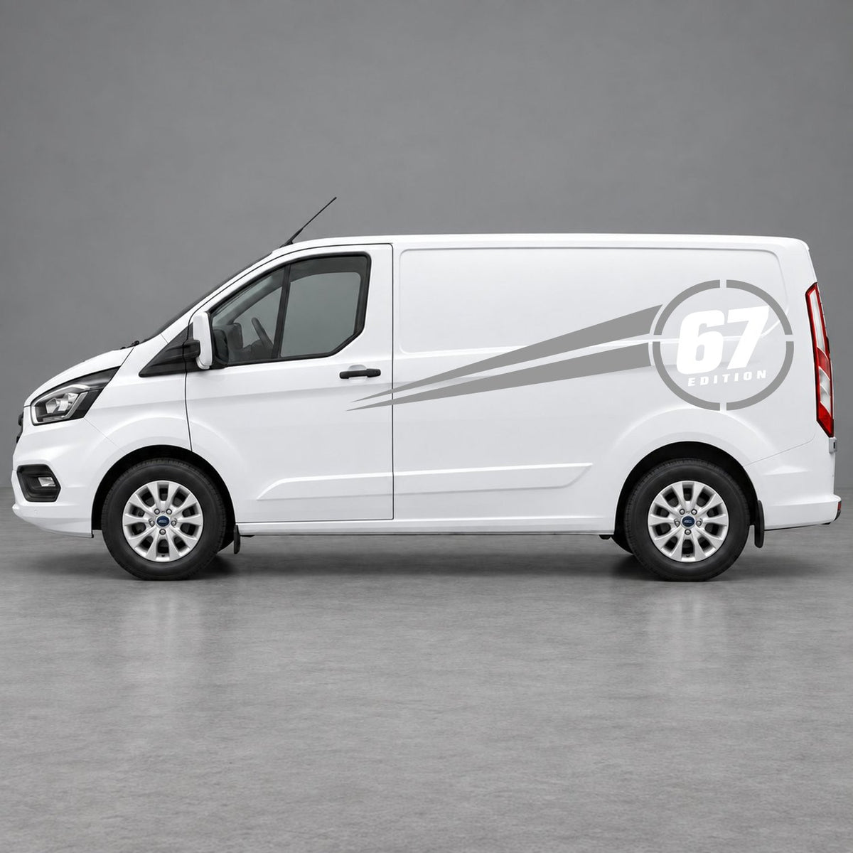 Ford Transit Custom Personalised Number Edition Side Stripes in Grey & White