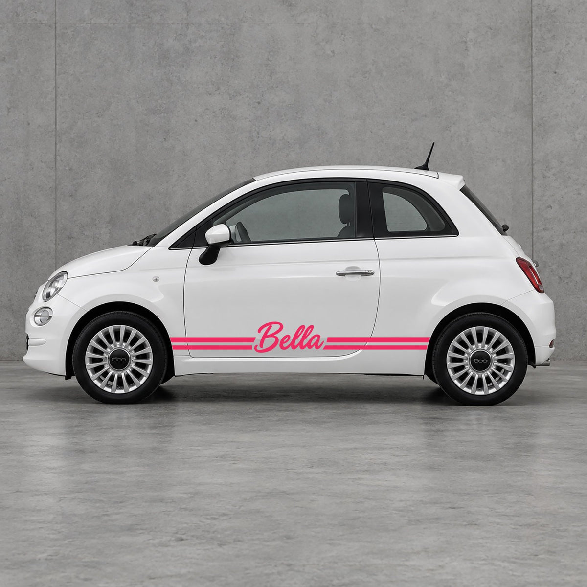 Fiat 500 Personalised Name Side Stripes Kit - Pair Supplied in Pink