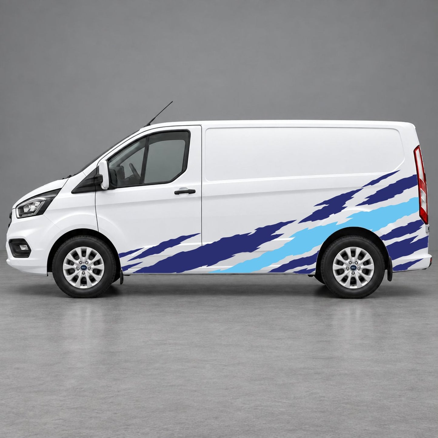 Ford Transit Custom Claw Scratch Side Graphics in Navy Blue & Light Blue