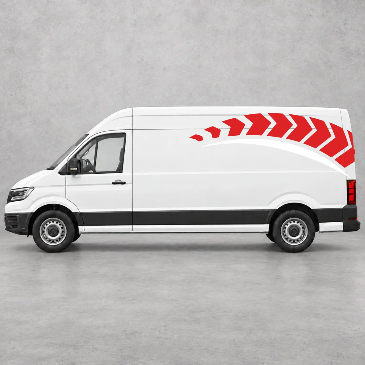 VW Crafter Chevron Track Side Graphics in Red & White