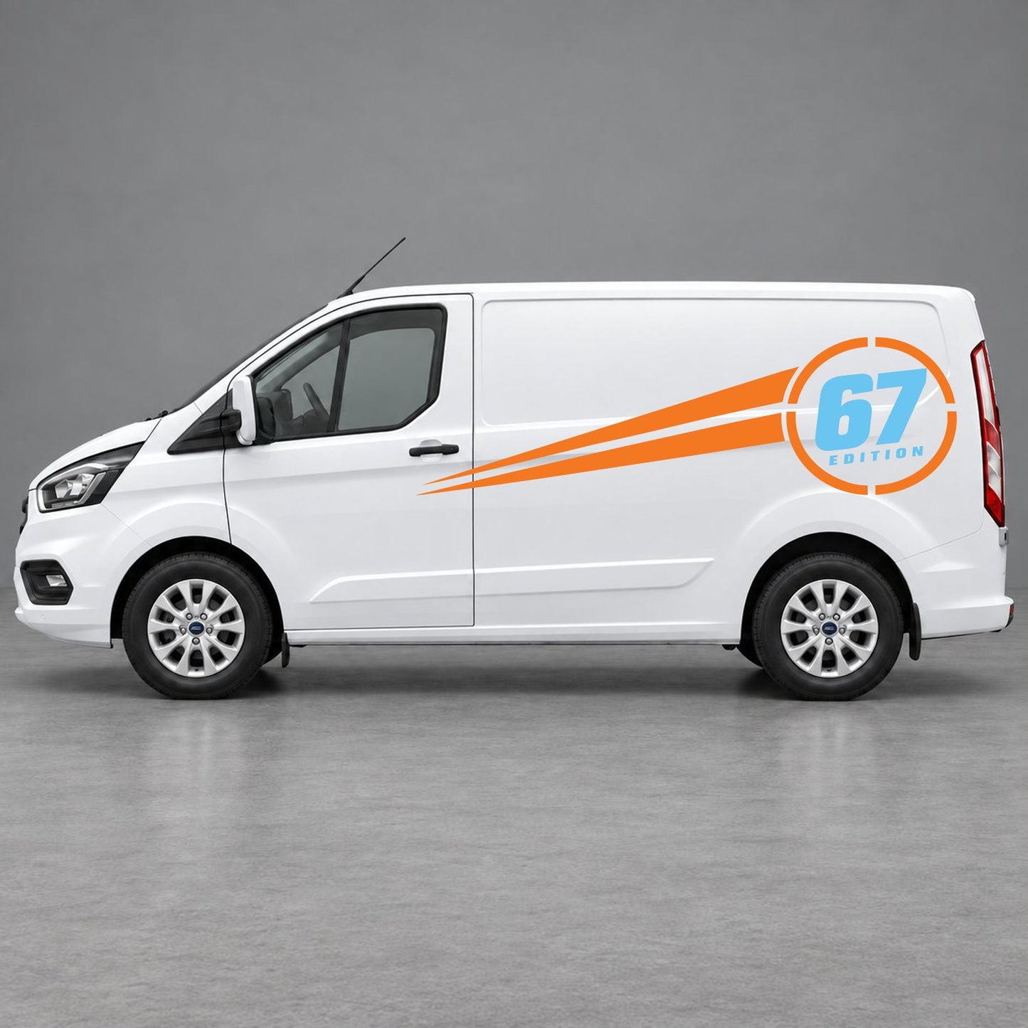 Ford Transit Custom Personalised Number Edition Side Stripes in Orange & Light Blue