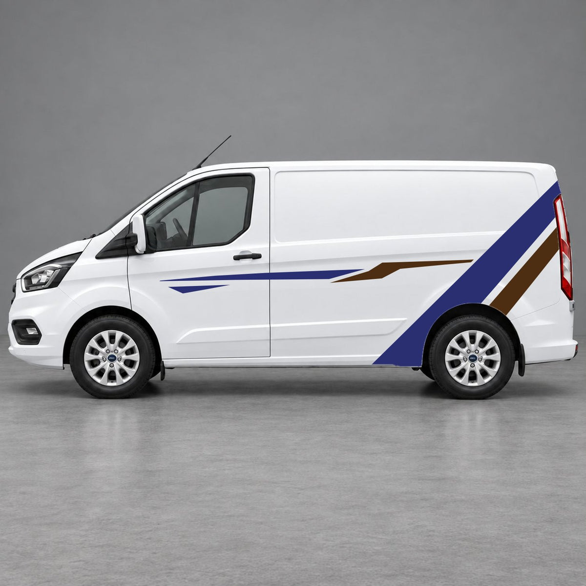Ford Transit Custom Bold Rear Diagonal Side Stripes in Navy Blue & Brown