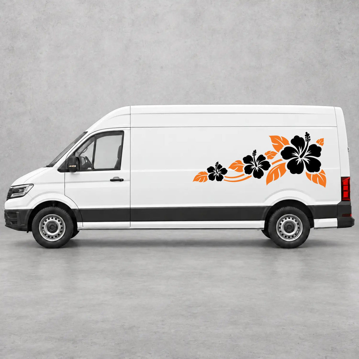 VW Crafter Hibiscus Flower Trail Side Graphics in Orange & Black