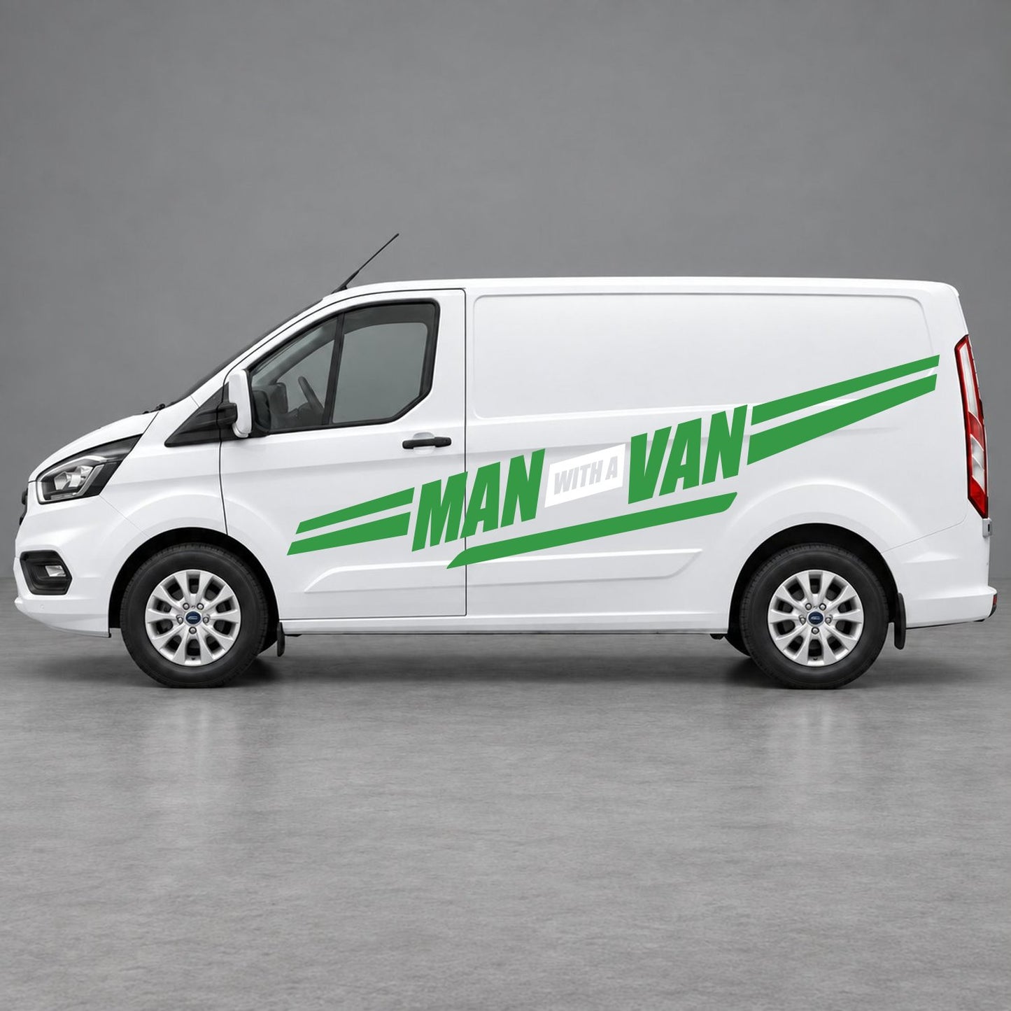 Ford Transit Custom Man with a Van Side Stripes in Green & White