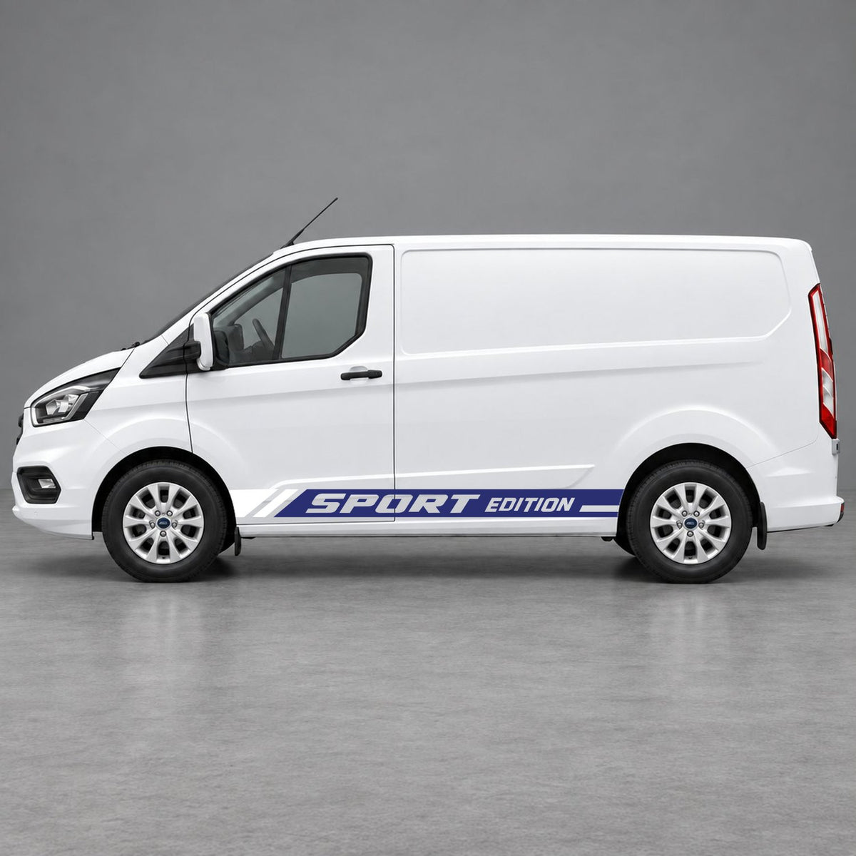 Ford Transit Custom Sport Edition Lower Side Graphics in Navy Blue & White