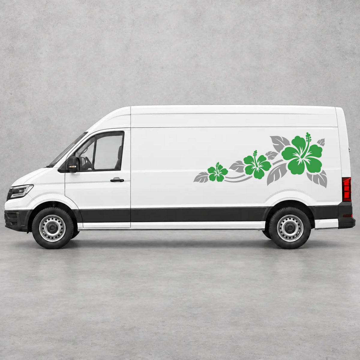 VW Crafter Hibiscus Flower Trail Side Graphics in Grey & Green