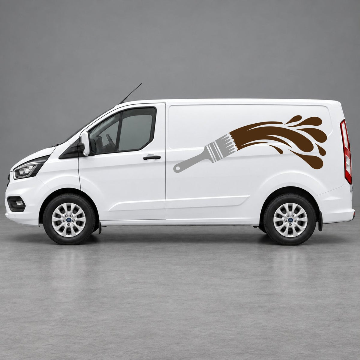 Ford Transit Custom Paintbrush Swoosh Side Graphics in Grey & Brown