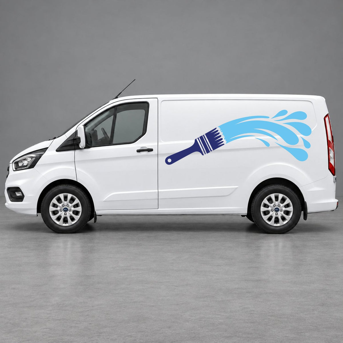 Ford Transit Custom Paintbrush Swoosh Side Graphics in Navy Blue & Light Blue