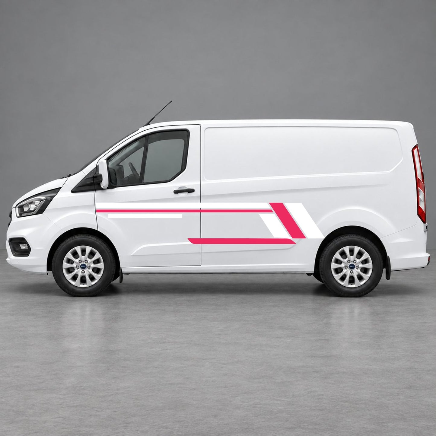 Ford Transit Custom Geometric Outline Side Stripes in White & Pink