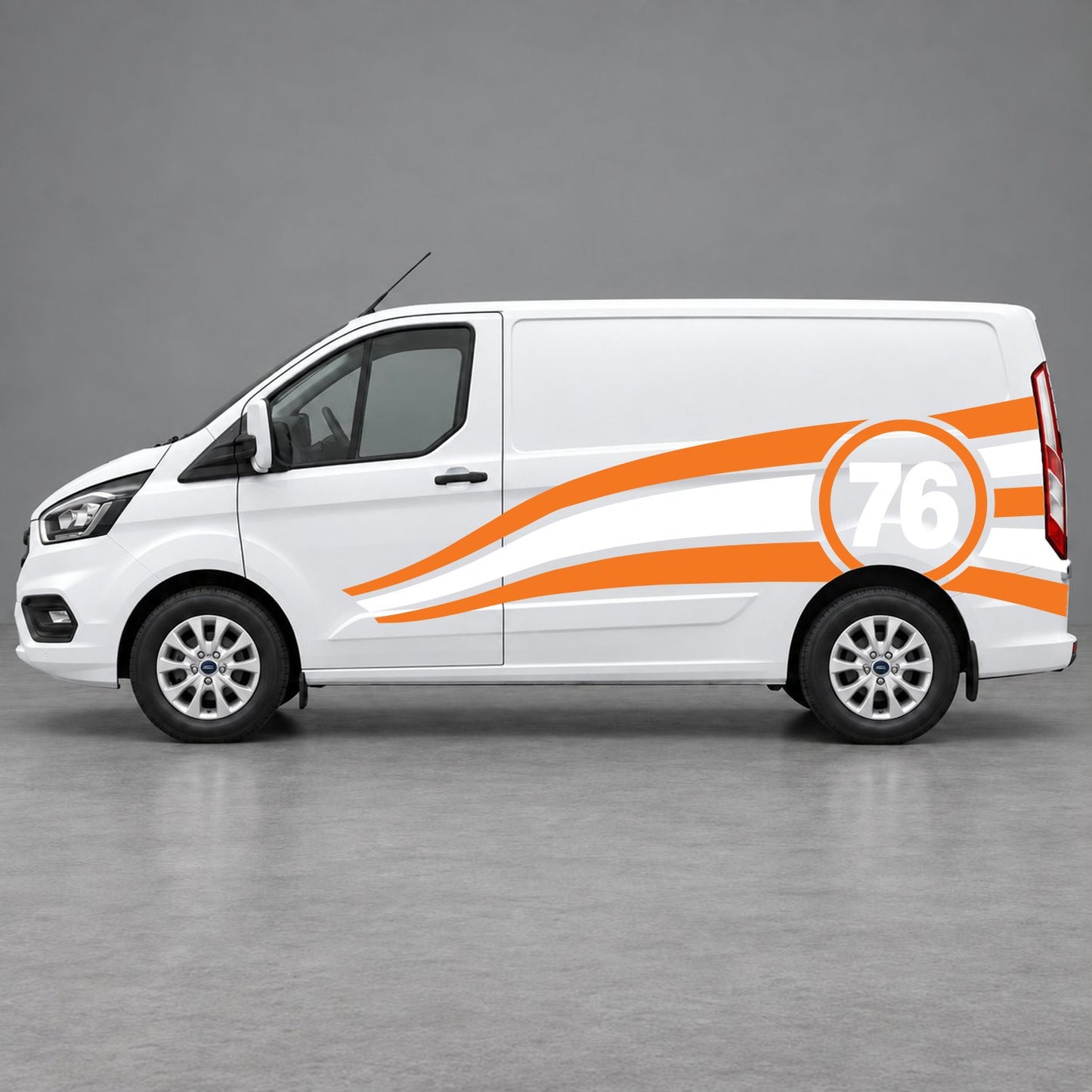Ford Transit Custom Personalised Number 76 Racing Side Graphics in Orange & White