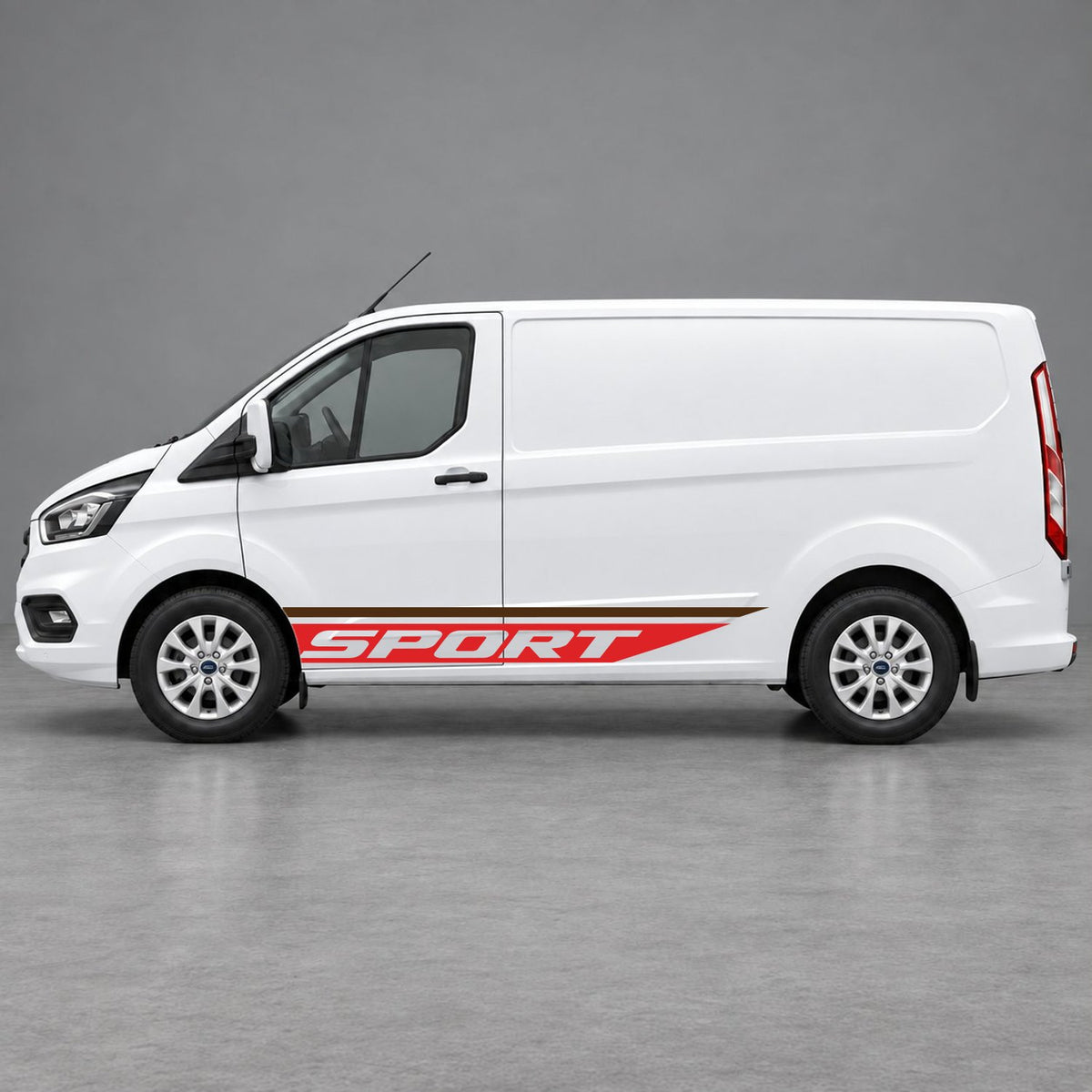 Ford Transit Custom Sport Swoosh Lower Side Stripes in Brown & Red