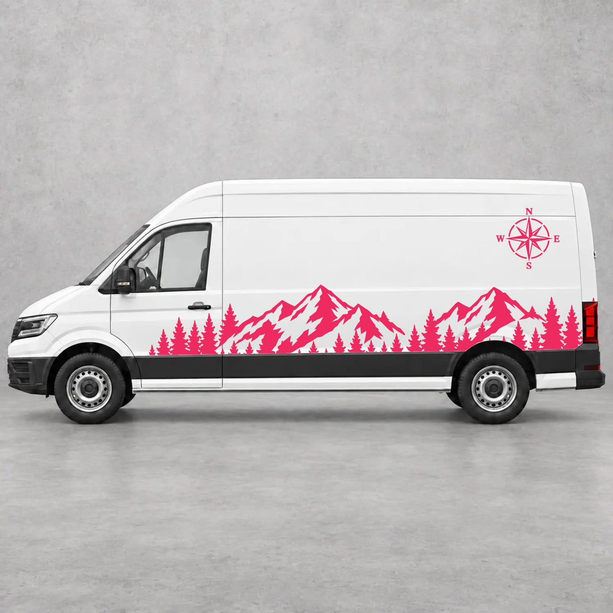 VW Crafter Mountain Forest & Compass Side Graphics in Pink